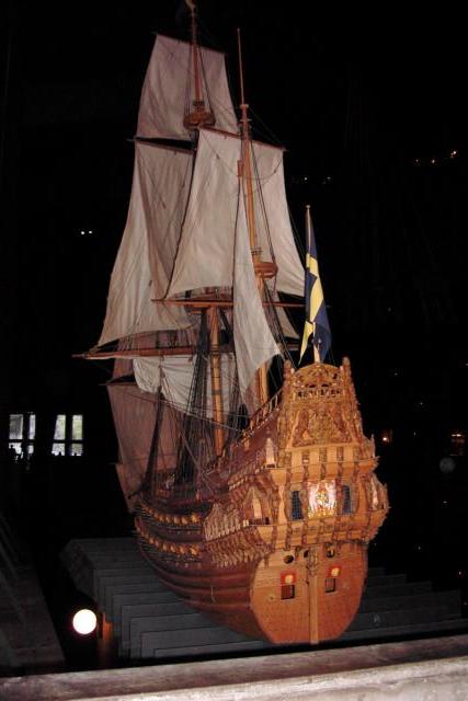 A scale model of the Vasa, with the sails set