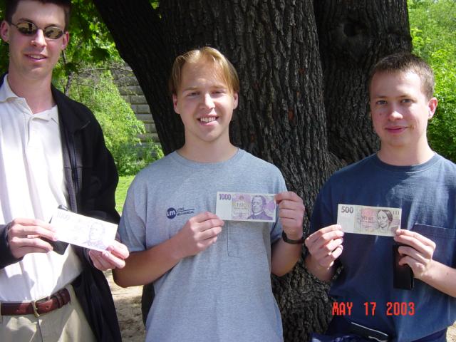 Allyn, me, and Jason showing off our big money!  Prague sure has a great exchange rate.