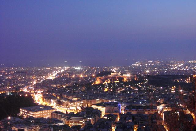 Athens lighting up at night.