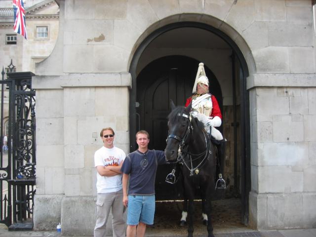 Me and Jason and a guy on a horse in London