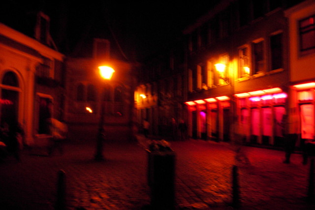 This is a bad photo, but on the right is the edge of the red light district, and on the left is a church