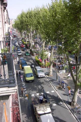 View from the balcony of our hostel.  This is Las Ramblas.  We were right on the main drag!
